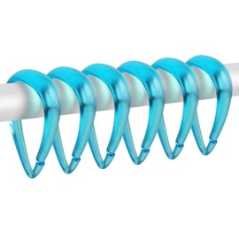 Top-spring Aqua Blue Plastic Shower Curtain Hooks Rings - 12 Pcs Drop Shaped Shower Hooks for Curtain Bathroom Shower Rod