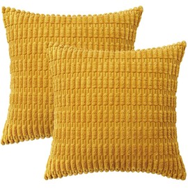 Aegero Pack of 2 Corduroy Decorative Throw Pillow Covers 18x18 Inch Soft Corduroy Striped Square Pillow Case Modern Farmhouse Home Decor for Sofa Living Room Couch Bed（45x45 cm,Yellow）