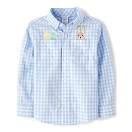 Gymboree,Boys,and Toddler Long Sleeve Button Up Shirts,Easter Blue Plaid,4T