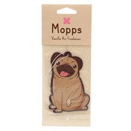 Puckator Mopps Pug Vanilla Scented Air Freshener for Car Office Gym Locker Home, Pack of 1, Hanging Design, Height 9.5cm Width 6.5cm