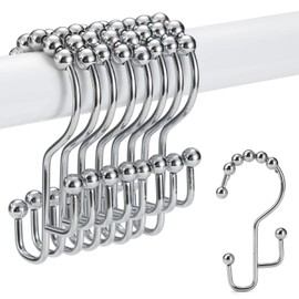 Shower Curtain Rings, SUTINE Shower Curtain Hooks, Stainless Steel Sliver Shower Curtain Hooks Rust Proof, Easy Sliding Double Shower Hooks for Shower Curtains & Liners, 12 Pcs (Chrome)