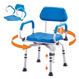 VEVOR Non-Slip Shower Chair, 360° Swivel Bathtub Shower Stool with Pivoting Arms & Padded Seat and Back, Height Adjustable Rotating Bathtub Shower Seat for Elderly Disabled, Max 500LBS Capacity - Function: 360° Swivel with Pivoting Arms & Soft Cushion Se