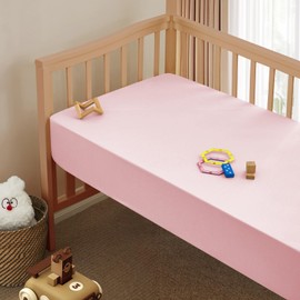 Vonty 2 Pack Breathable Fitted Crib Sheet for Boys and Girls - Rayon Derived from Bamboo, White & Pink Crib Sheets Neutral Crib Mattress Sheet Organic Crib Sheets for Baby(52" x 28")