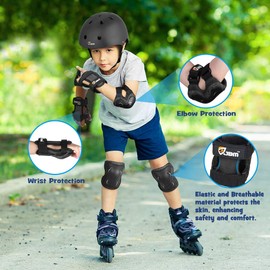 JBM Youth Kids Knee Pads and Elbow Pads with Wrist Guards and Adjustable Straps Protective Gear Set for Roller Skating Cycling BMX Bike Skateboard Inline Skating Scooter Riding Sports