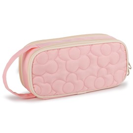 Pencil Case for Girls,Flower Quilted Large Capacity Pencil Pouch with 2 Compartment, Zipper Pencil Bag with Handle, Women Soft Pencil Box for Middle School Office College