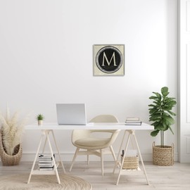 Stupell Industries Letter M Initial Vintage Shape Typewriter Key Wall Art, 17 x 17, Grey Framed