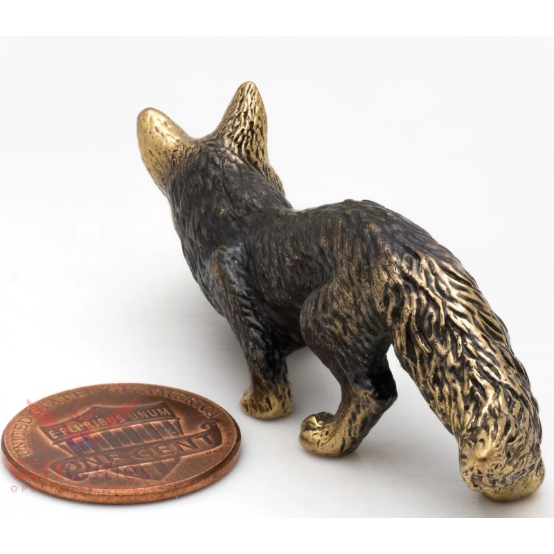 Solid Brass Figurine of Fox crouching hunting IronWork