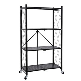 YSSOA Heavy Duty 4-Tier Foldable Metal Rack, 14.96" D x 27.95" W x 49.61" H Storage Shelving Unit 1000 lbs with Wheels Moving Easily Organizer Shelves Great for Garage Kitchen, Black