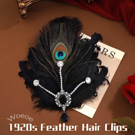 Woeoe Peacock Feather Hair Clips with Rhinestone Flapper Headpiece Fascinator Hair Accessories for Women