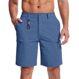 MAGCOMSEN Cargo Shorts Men with Pockets Work Shorts Tactical Shorts Men Camping Shorts Hiking Shorts for Men with Pockets Quick Dry Shorts Men Outdoor Blue Grey