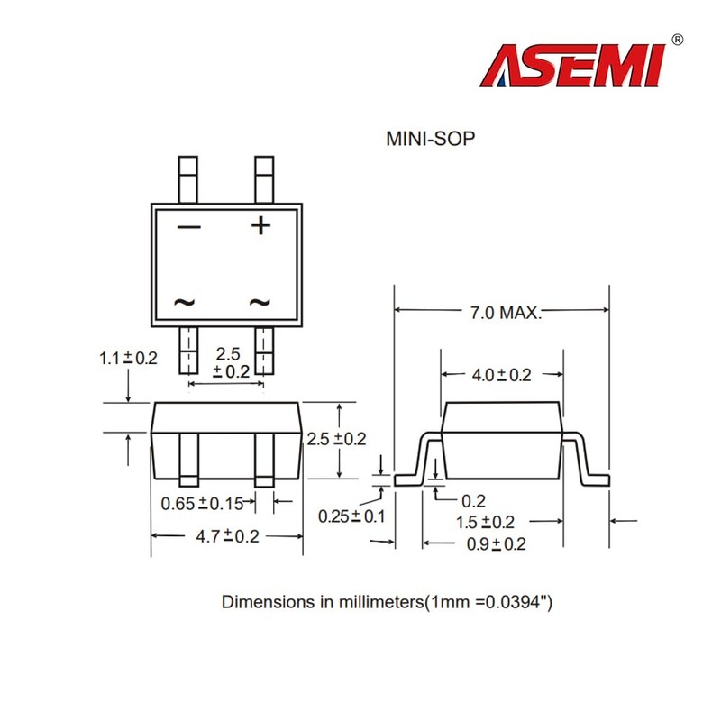 50x MB6S ASEMI Surface Mount 1A1000V Mini Bridge Rectifier Diodes