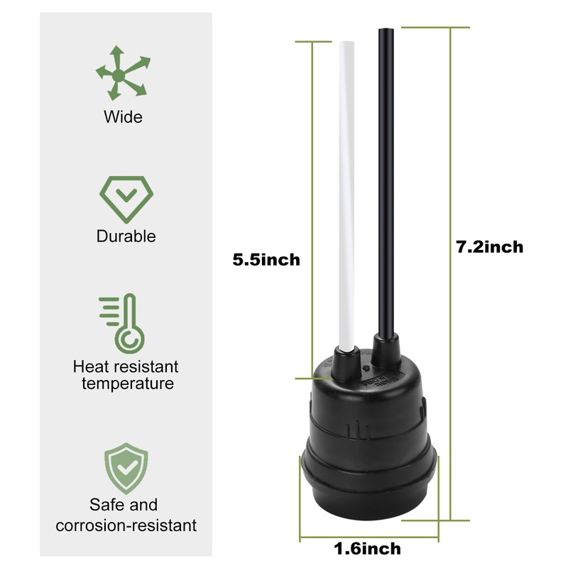 12PCS Waterproof Black Pigtail Lamp Holder Socket,E26/E27 Fully Sealed Rainproof