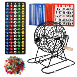 GSE Games & Sports Expert Deluxe Bingo Game Set with Large Steel Cage, Master Board, 75 Colored Balls, 500 Chips, 50 Bingo Cards for Large Groups, Parties, Game Night