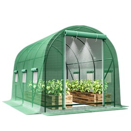 10 ×7×7 Large Walk-in Greenhouse for Outdoors, Greenhouse with Watering System 32FT Water Hose, 6 Screen Windows and 1 Door with Mesh Screen, Green House Irrigation Watering Kit