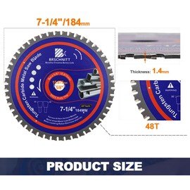7-1/4" Metal Cutting Circular Saw Blade - BRSCHNITT Tungsten Carbide Tipped TCT Saw Blades for Steel, Stainless Steel, Nickel, Titanium, Ferrous Metals, Steel Pipe（48T Arbor:5/8"）