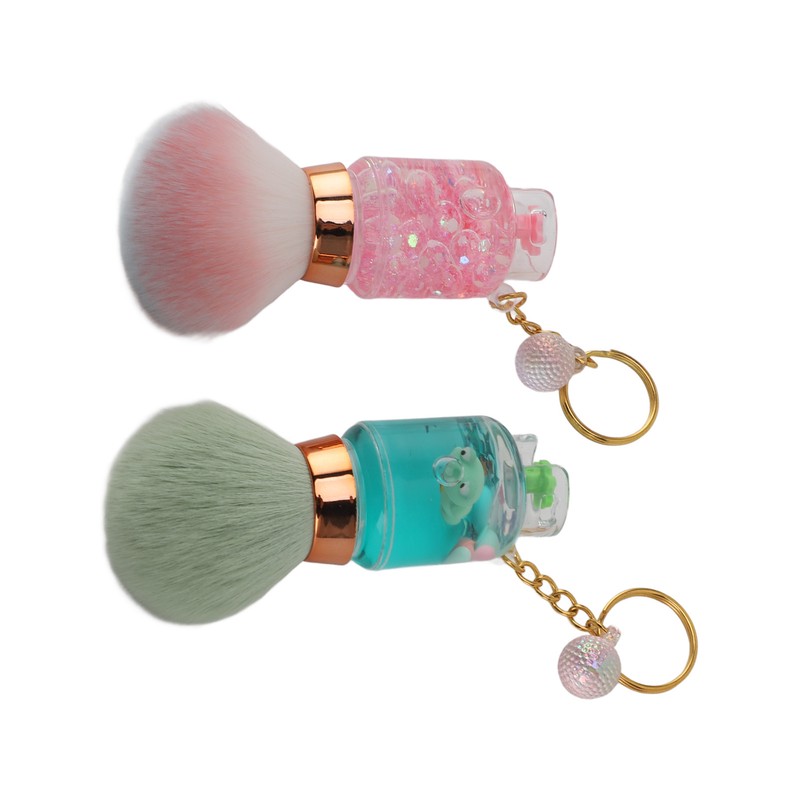 2pcs Loose Powder Brush with Keychain Transparent Handle Synthetic Shed