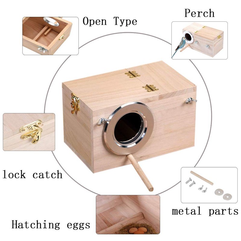 Parakeet Nesting Box, Bird Nest Breeding Box Cage Wood House
