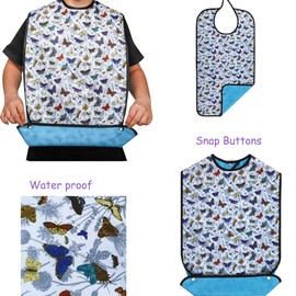 TESSLOVE Adult Bib Washable Adjustable Waterproof Eldly Bib Adult Food Meal Bib Clothing Protector, Butterfly+PF+BF
