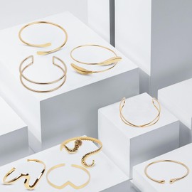 WOJVVK 8PCS Gold Arm Cuff Upper, Adjustable Arm Bracelet Bangle, Arm Band Jewelry for Women