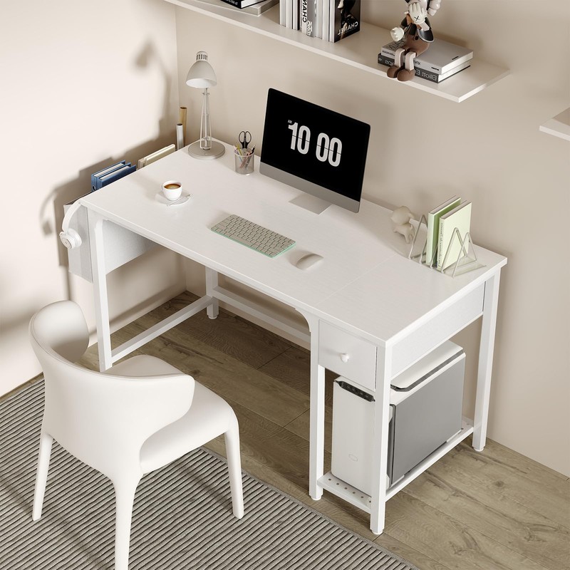 Lufeiya White Computer Desk with Drawers - 47 Inch PC