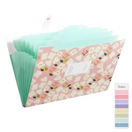 FACAICAI Expanding File Folders with 8 Pockets and 8 Lables, Floral Printed Accordion Document Folder Organizer, A4 Letter Size File Jackets (Pink)