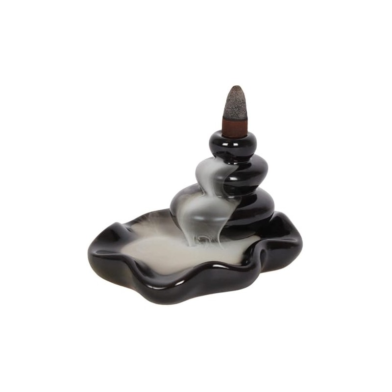Black Resin Large Pebbles Backflow Incense Burner - 7.5cm x
