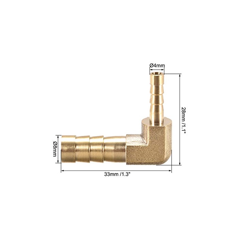 sourcing map Hose Adaptor Connection Brass 90 Degree 8 mm