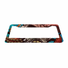 Nicokee Decorative License Plate Frame Skull Octopus Art Car Tag Frame Aluminum Auto License Plate Holder for Men Women