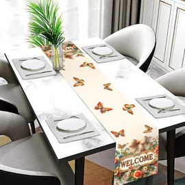 Floral Table Runner 13x72 Inch Spring Table Runner Decorations Butterfly Welcome Home Spring Summer Decor for Party Decorations Brown Home Dinning Room Desk Holiday Birthday Long Coffee Table Runners