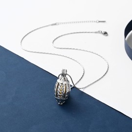 constantlife Cremation Jewelry for Ashes American Football Rugby Pendant Urn Necklace Stainless Steel Locket Keepsake Memorial Athlete Gift for Men Women (Silver+Golden)