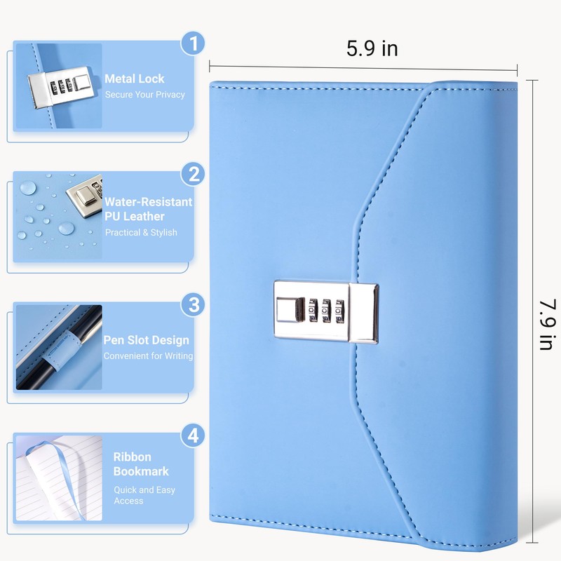 CAGIE Diary with Lock for Women, Full Wrap-around Privacy Journal