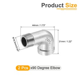 sourcing map 2 Pcs 3/8" PT Male x Female 90 Degree Elbow Stainless Steel Water Pipe Fittings Air Hose PVC Tube Cast