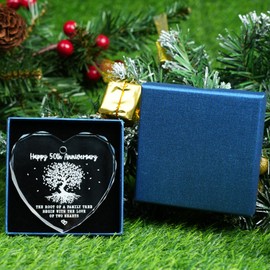 50th for Couple 3" Crystal Glass Ornament, 50 Year Gifts for A 50Th Wedding Anniversary, Christmas Mr Mrs Married Husband Wife Xmas Marriage Decorations Ornament