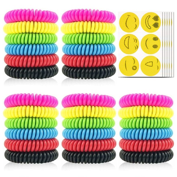 Mosquito Repellent Bracelets 30 Pack, Individually Wrapped Mosquito Repellent Bands, Waterproof Mosquito Repellent Wristbands with 6 Pack Mosquito Repellent Stickers for Kids Adults Indoor Outdoor