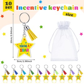 Clabby 10 Sets Gifts for Students from Teachers End of Term Gifts Mini Motivational Notebooks Inspirational Acrylic Star Keychains with Tassels Organza Bags Small Pocket Notepad Graduation Gifts