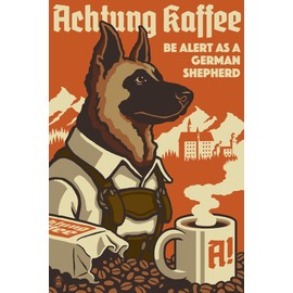 German Shepherd - Retro Coffee Ad (24x36 Giclee Gallery Print, Wall Decor Travel Poster)