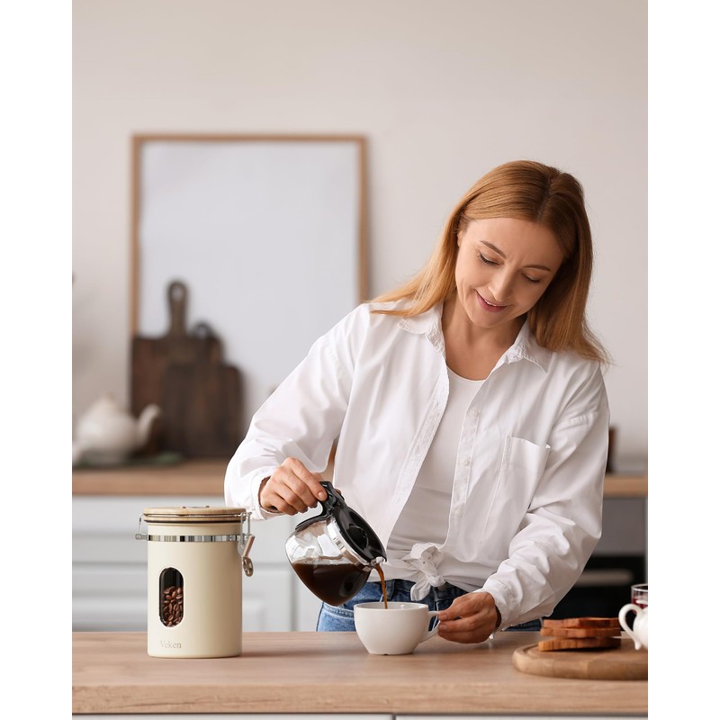 Veken Coffee Sugar Canister with Window, Coffee Lover Gift Set,Airtight