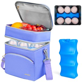 Breastmilk Cooler Bag with Ice Pack, Insulated Baby Bottle Tote Bags Fits 6 Baby Bottles Up to 9 Ounce, Double Layer Breastmilk Case for Working Mom,Blue
