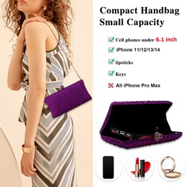jessie Women Beaded Clutch Bag Rhinestone Crystal Purse Glitter Evening Handbag for Wedding Cocktail Prom Party, Purple, Small