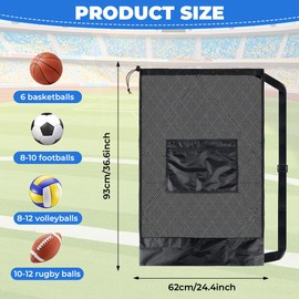 Vylro 93 x 62 cm Extra Large Ball Bag, Large Ball Bag with Drawstring and Shoulder Strap, Multi-Purpose Sports Mesh Bag, Ball Net for 10 Balls, for Storing Basketballs, Footballs and Volleyballs