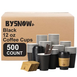 500 pack 12 oz Disposable Coffee Cups with Lids,To Go Coffee Cups for Home, Office, Cafes and Party (Black 12oz)
