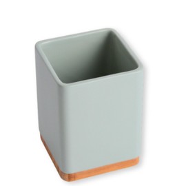 KOOK TIME Kitchen Utensils Holder - Utensil Holder for the kitchen countertop - Ceramic and Bamboo - Kitchen utensil holder - Matt Green Sage ceramic - 10.5 x 10.5 x 15 cm