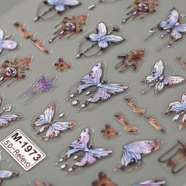 Generic Butterfly Nail Art Stickers - 5D Retro Blue-Purple Butterfly Stickers for Nail Caramel Color Letter Flower Design Nail Stickers Spring Elegant Butterfly Nail Accessories for Manicure Art