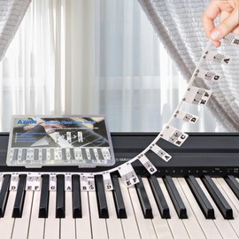 Azymi Removable Piano Keyboard Note Labels, Piano Letters for Keys 88/76/ 61/54/ 49/37, Reusable Silicone Strips Black Large Bold Letter for Kids Beginners