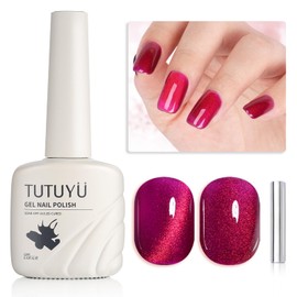 TUTUYU Deep Red Purple Cat Eye Gel Nail Polish - Perfect for DIY at Home & Ideal Gift for Nail Art Lovers!