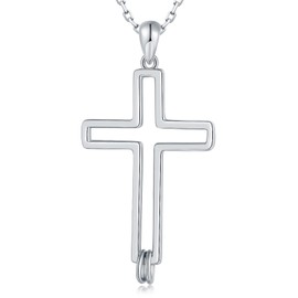 Bolelis 925-Sterling-Silver Cross Necklace for Women - Christian Baptism Pendant for Women Religious Jewelry Confirmation Gifts for Couples Friend Daughter (Hollow Silver Cross)
