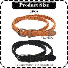 2 Pieces Braided Elastic Belt for Women Girls, Thin Stretchy Belt Woven Belts Ladies Waist Belt Adjustable Belt Casual Belt Lightweight No Holes Belt for Jeans Dresses Pants