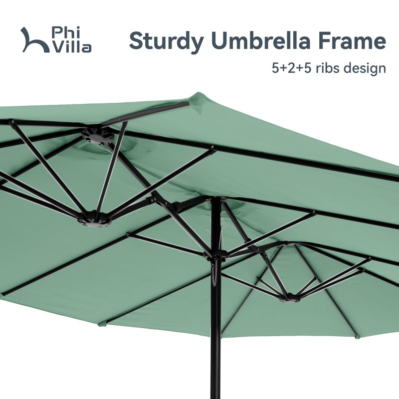 PHI VILLA 15ft Large Patio Umbrellas with Base, Outdoor Double-Sided