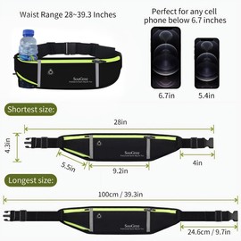 SooGree Fanny Packs, Running Belt Pack, Waist Pack Bag for Men and Women, Lightweight Runners Water BottleBelt Bag, Phone Holder Money Belt for Traveling Hiking Cycling Walking, Black Green, 1186