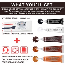 ARCSSAI Leather and Vinyl Repair Kit - Restorer of Your Furniture,Car Seats,Sofa,Jacket,Purse,Belt,Shoes,Genuine,Italian,Bonded,Bicast,Pu Leather No Heat Required Repair & Resto